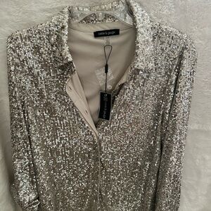Cable and Gauge Silver Sequin Women's Shirt Jacket